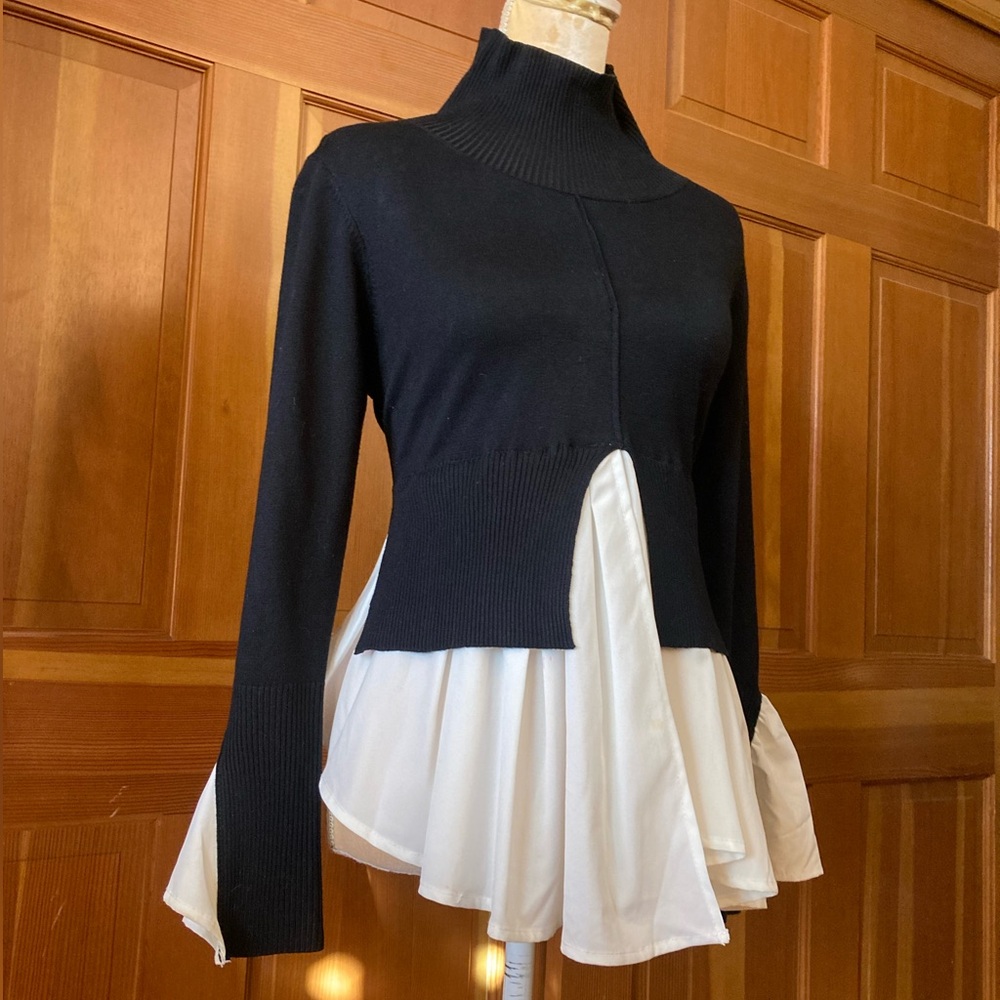 Couture Two Tone Ruffle Hem Sweater - Picture 2 of 16